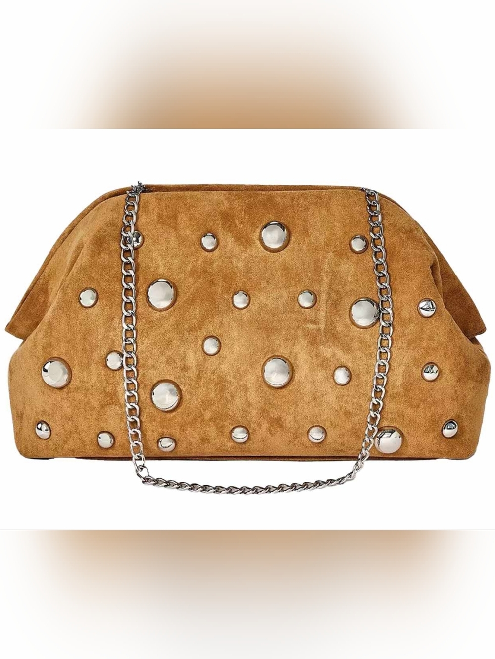 a new day Tan Suede Studded Clutch with Silver Accents